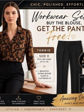 Torrid Size 0 (L 12/14) Floral Blouse + FREE NEW Black Pants M 🎁